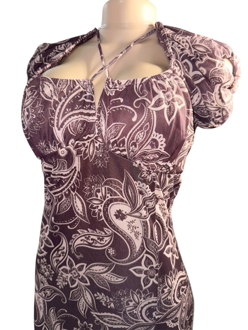 Paisley Halter-Style Camisole Dress in brown and cream